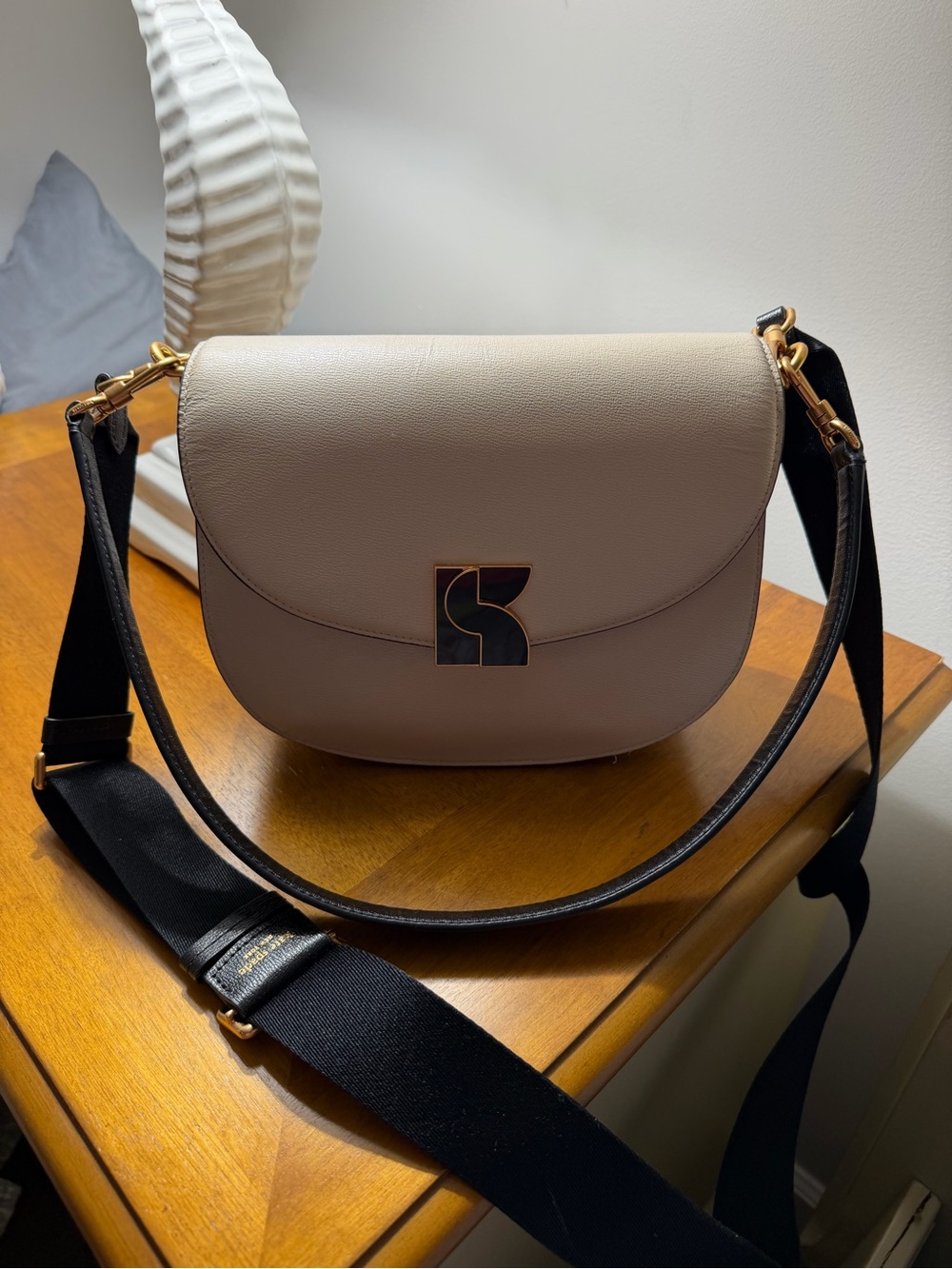 Kate Spade Taupe Leather Crossbody Bag with Black Strap